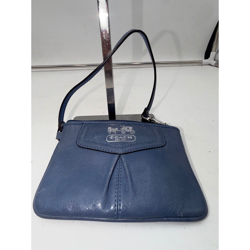 Coach Blue Leather Wristlet Pouch Horse and Carriage Logo Small Bag